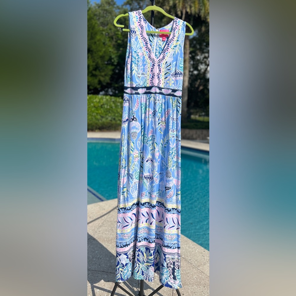 💙Lilly Pulitzer McKinley Maxi Dress, Blue Peri Lapis Lanterns Engineered
